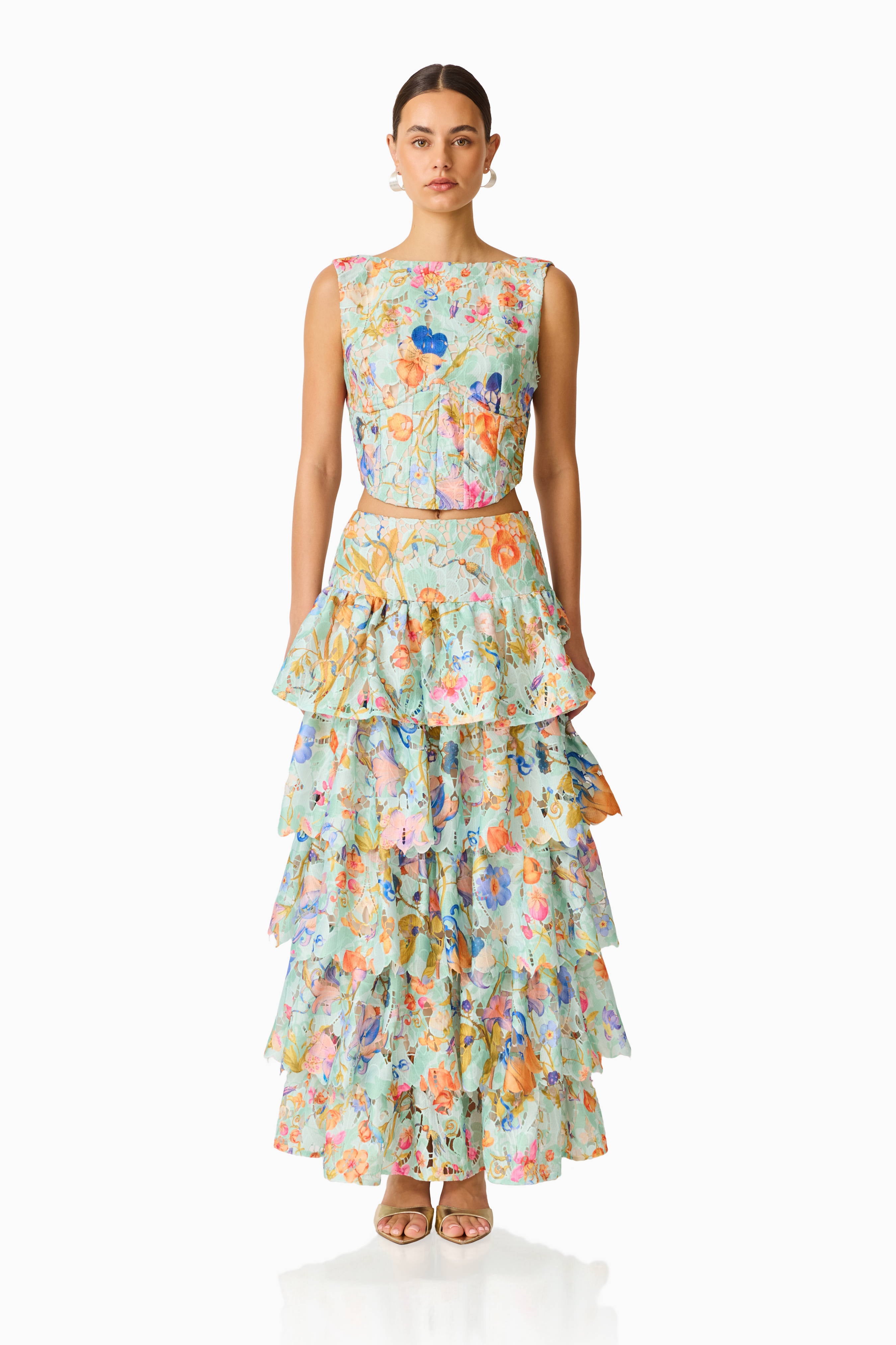 ELLIATT — Matila lace top and skirt set in mint multi.