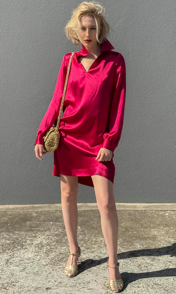 HOSS — Gala silk dress in magenta.