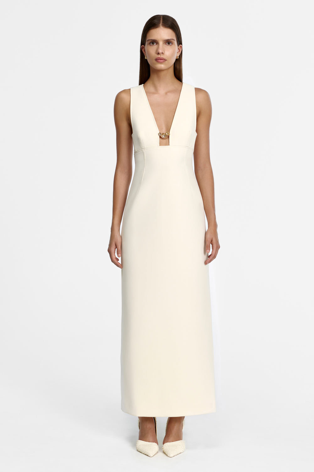 ACLER — Picardie maxi dress in buttercream.