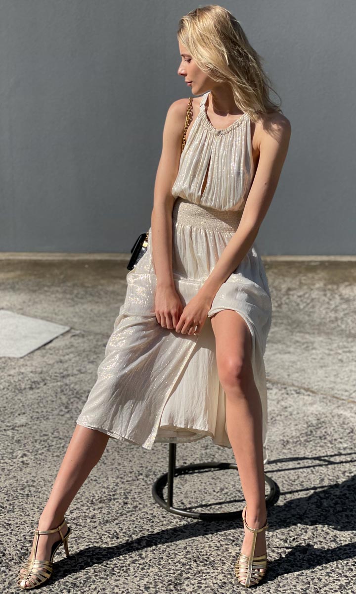 HOSS — Gold lurex Best Life dress.