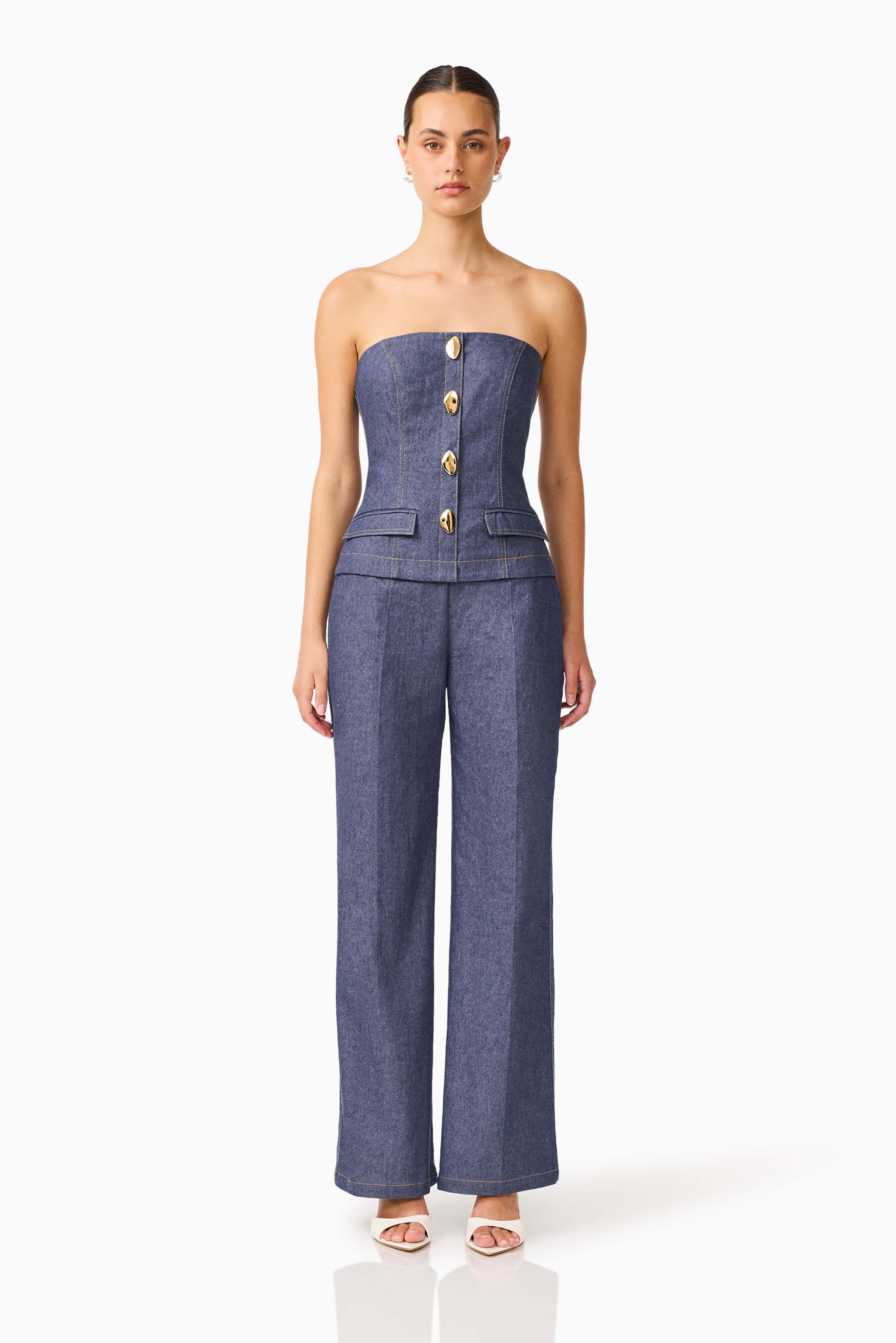 ELLIATT — Vana denim jumpsuit in blue.